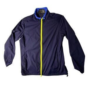 Greyson Mens XL Full Zip Windbreaker Jacket Navy Blue Neon Yellow Golf Vented